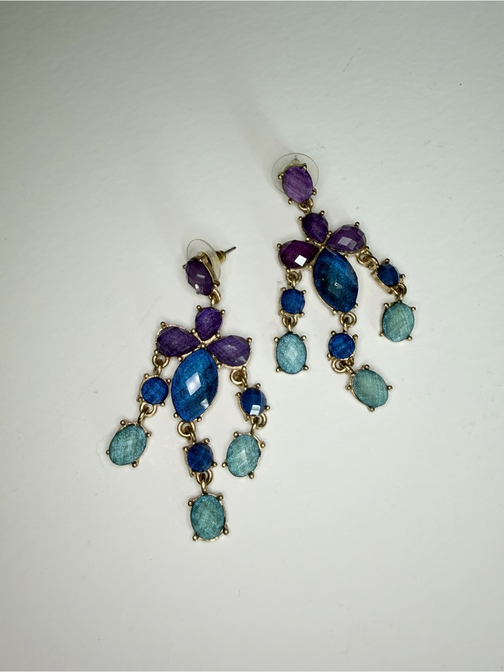 Statement Purple and Blue Chandelier Earrings